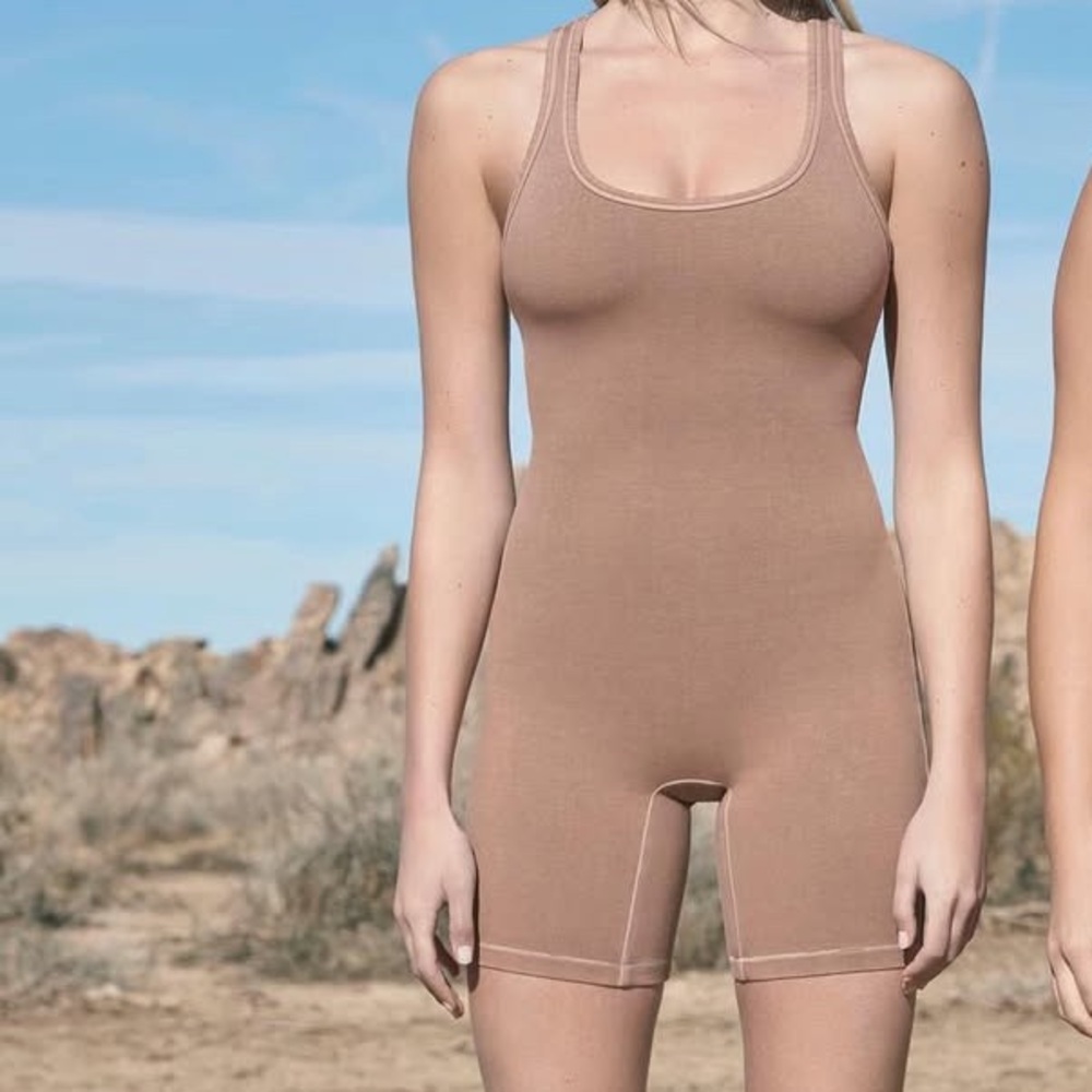 SKIMS Outdoor Mid Thigh Bodysuit in Sepia/Tan
